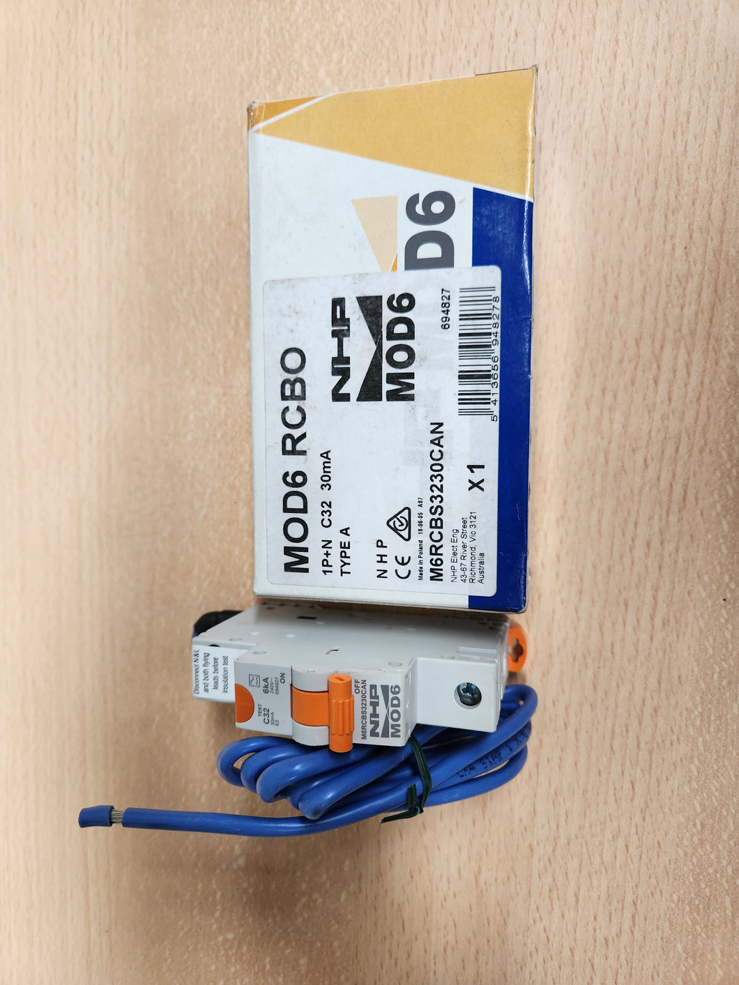 NHP 32 Amp MOD6 Miniature Circuit Breaker & Residual Current Device MCB/RCD RCBO C Curve 1 Pole 6kA 30mA