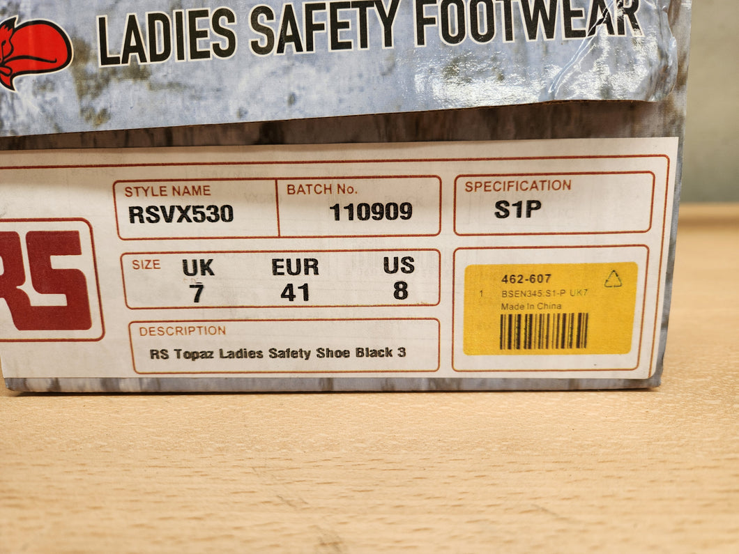 RS Pro Topaz Safety Shoes (WOMEN) - AU 9, Steel Toe Cap, Black RS Stock No: 462-607