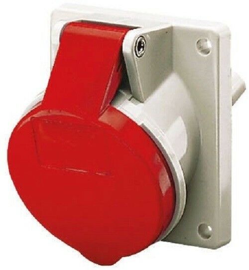 Mennekes 1496 IP44 Red Panel Mount 4P 20 Industrial Power Socket, Rated At 32A - J & M Global Electronics Pty Ltd